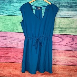 BE BOP blue flowy v neck short sleeve mini dress with open strappy back